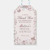Bourgondische Toile De Jouy Bloemige Bruiloft Favo Cadeaulabel (Voorkant)
