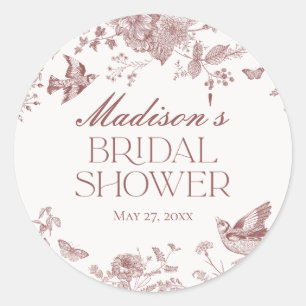 Bourgondische Toile Jouy Vintage Bloem Bruiloftsbo Ronde Sticker