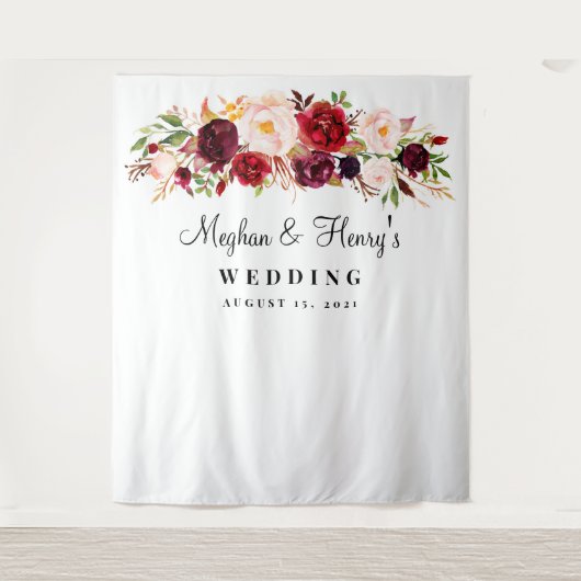 Bourgondische trouwachtergrond, fotocabine-accesso wandkleed (Voorkant)