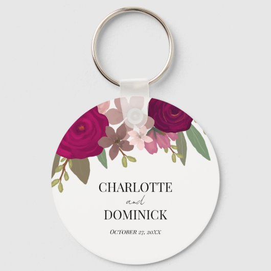 Bourgondische Tuin Bloemen Bruiloft Sleutelhanger (Voorkant)