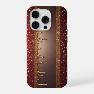 Bourgondische vloeibare dramatiek over gouden glan iPhone 15 pro hoesje