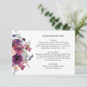 Bourgondische Waterverf Bloemen Boho Wedding Detai Informatiekaartje (Staand voorkant)