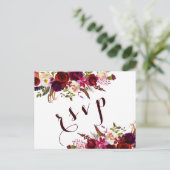 Bourgondische Waterverf Bloemen Herfst bruiloft RS Uitnodiging Briefkaart (Staand voorkant)