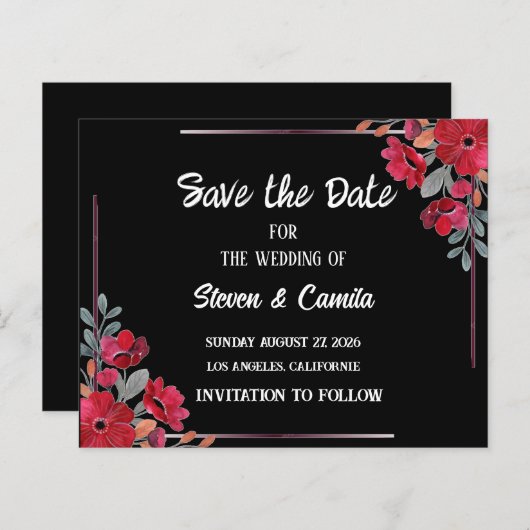 Bourgondische waterverf bloemenbruiloft red de dat (Voorkant / Achterkant)