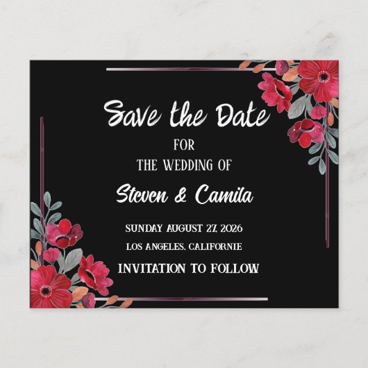 Bourgondische waterverf bloemenbruiloft red de dat (Voorkant)