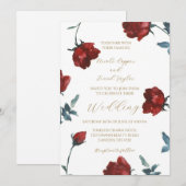 Bourgondische waterverf rode rozen bruiloft uitnod kaart (Voorkant / Achterkant)