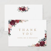Bourgondische waterverf rustieke boho bloemendank bedankkaart (Voorkant / Achterkant)