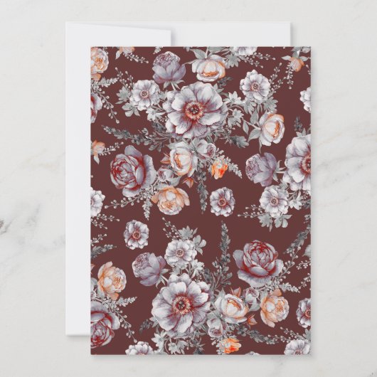 Bourgondische Waterverven Bloemenbruiloft Kaart (Achterkant)