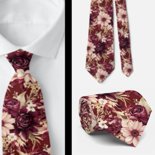 Bourgondische wijn boho aquarel bloemen stropdas