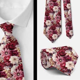 Bourgondische wijn Boho waterverf bloemen Stropdas