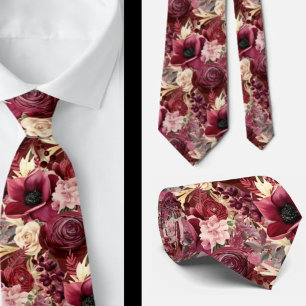 Bourgondische wijn Boho waterverf bloemen Stropdas