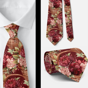 Bourgondische wijn Boho waterverf bloemen Stropdas