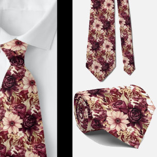 Bourgondische wijn boho waterverf bloemen stropdas