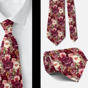 Bourgondische wijn boho waterverf bloemen stropdas