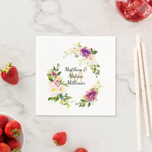 Bourgondische wijn en roze Waterverf bloemenbruilo Servet (Insitu)