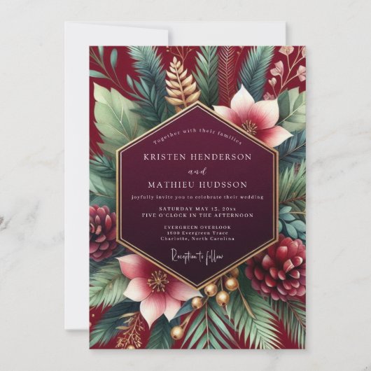 Bourgondische Winter Botanische Bruiloft Kaart (Voorkant)
