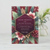 Bourgondische Winter Botanische Bruiloft Kaart (Staand voorkant)