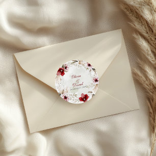 Bourgondische Winter Elegantie Bruiloft Ronde Sticker