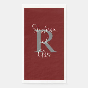 Bourgondische witte naam Monogram papier gastdoek Servet