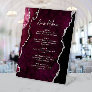 Bourgondische Zilveren Agaten Bruiloftsbarmenu Reclamebord Met Voetstuk