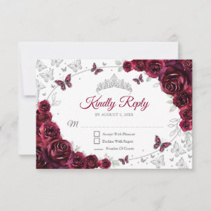 Bourgondische zilveren bloemstuk Quinceanera antwo RSVP Kaartje