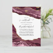 Bourgundy en Gold Agate Online Virtual Wedding Kaart (Staand voorkant)