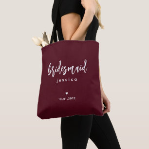 Bourgundy Wine Simple Moderne Bridesmaid Script Draagtas