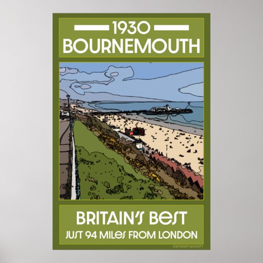 Bournemouth Retro Seaside Art Poster (Voorkant)