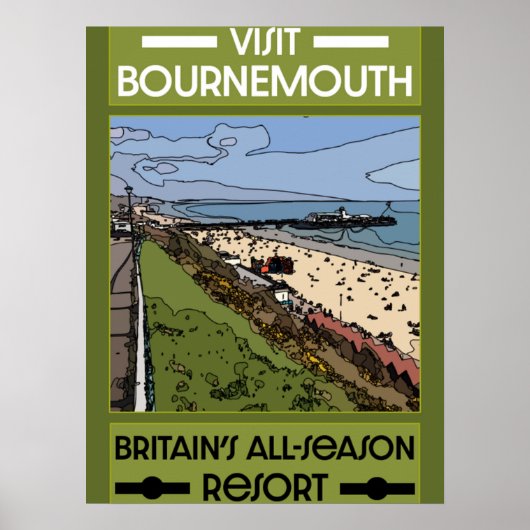 Bournemouth  Retro Seaside Poster (Voorkant)