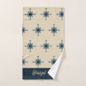 boussole bleu marine & Monogramme Beige Maison côt (Serviette à main)