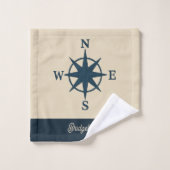 boussole bleu marine & Monogramme Beige Maison côt (Gant de toilette)