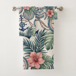 BOUSSOLE NAUTIQUE FLEURS ET FEUILLES TROPICALES