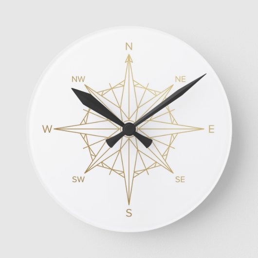 Boussole Rose Horloge Murale Dorée (Recto)