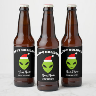 Bouteille de bière de Noël étiquettes avec alien P