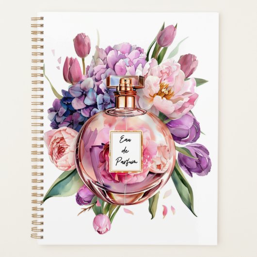 Bouteille de parfum aquarelle avec carnet de fleur (Devant)