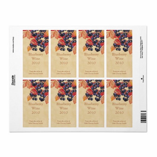 Bouteille de vin Blueberry étiquette (Feuille entière)