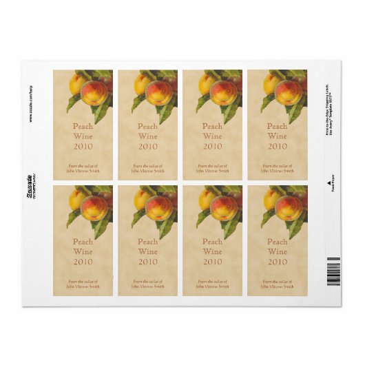 Bouteille de vin de pêche étiquette (Feuille entière)