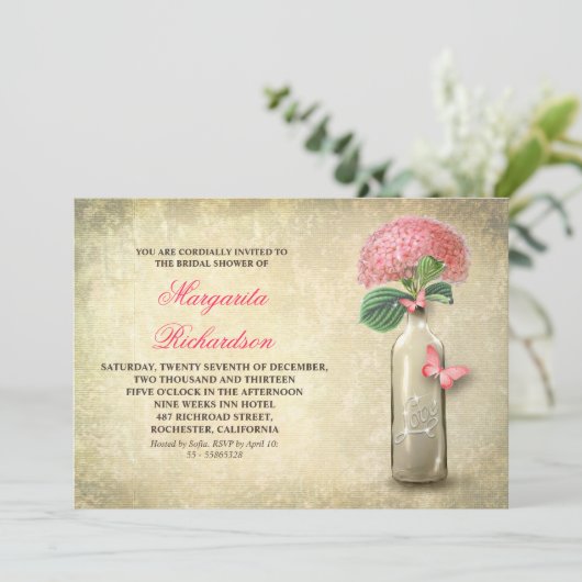 Bouteille de vin & fleurs roses invitations de dou (Debout devant)