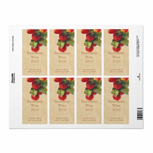 Bouteille de vin fraise étiquette (Feuille entière)