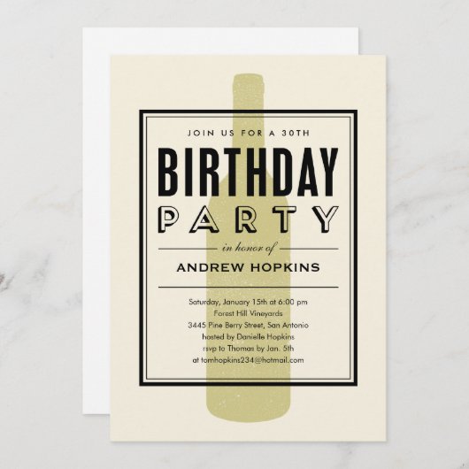 Bouteille de vin Invitations d'anniversaire (Devant / Derrière)