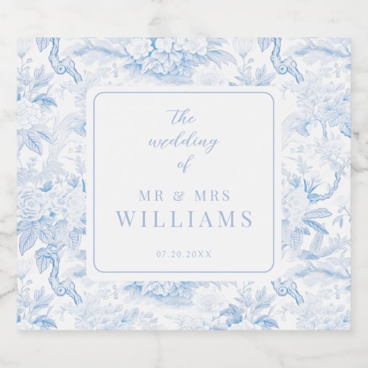 Bouteille de vin mariage blanc bleu étiquette (Étiquettes simples)