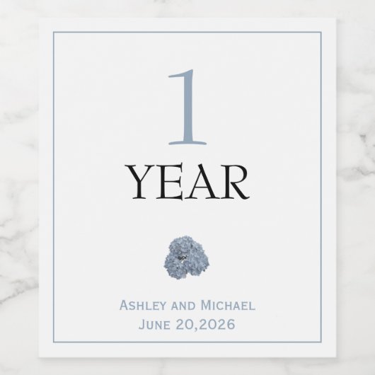 Bouteille de vin mariage Étiquette Hydrangea Dusty (Étiquettes simples)