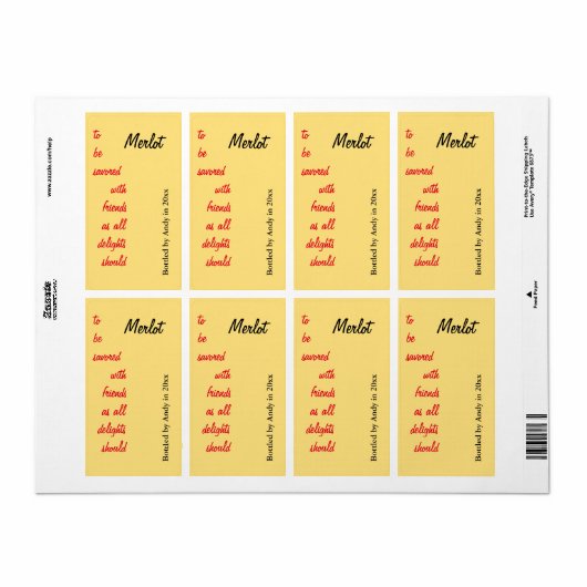 bouteille de vin script bouteille de vin étiquette (Feuille entière)