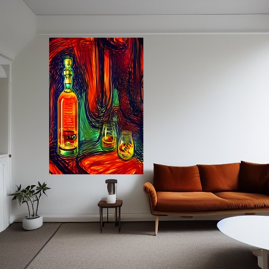 Bouteille de whisky et deux verres | AI Art Poster