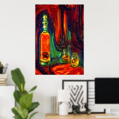 Bouteille de whisky et deux verres | AI Art Poster (Bureau à domicile)