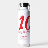 Bouteille D'eau 10e anniversaire ajouter nom date année rouge modè (Arrière)