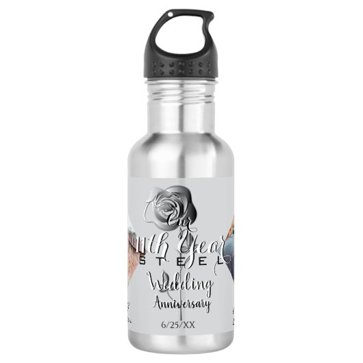 Bouteille D'eau 2 Photos11e anniversaire Mariage Rose en acier (Devant)