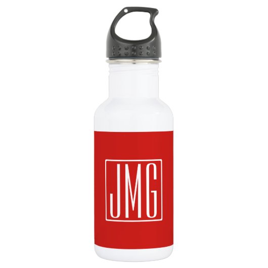 Bouteille D'eau 3 Initiales Monogramme | Rouge & Blanc (ou couleur (Devant)