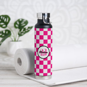 Bouteille D'eau à damiers carré chaud rose blanc rétro Monogram