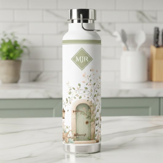 Bouteille d'eau à monogramme de jardin floral